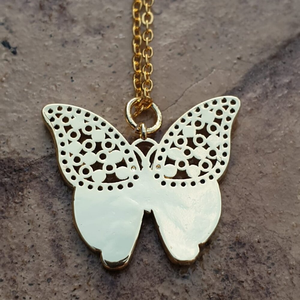 Butterfly Evil Eye Necklace 18 K Gold Plated Enamel Pendant Jewelry Accessory - Picture 3 of 3